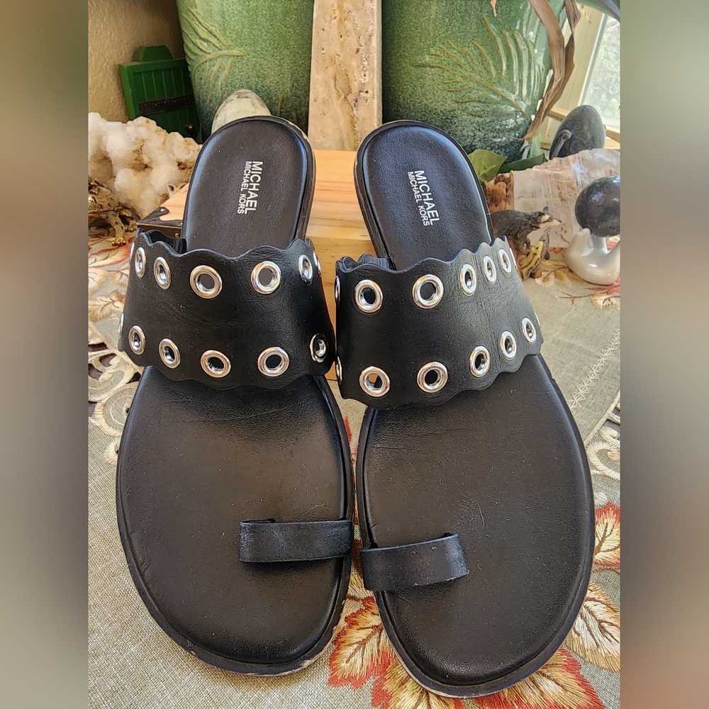 Michael Kors Black Sandals with Edgy Grommet Details